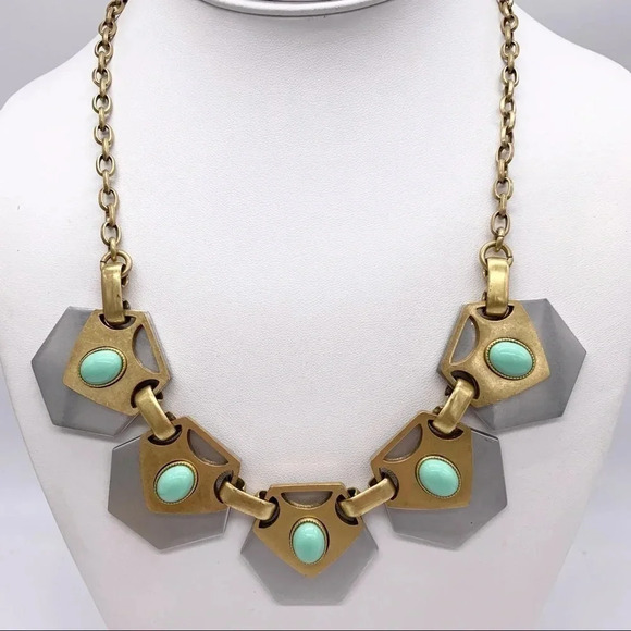 J. Crew Jewelry - J. Crew Silver Gold Turquoise Blue Necklace